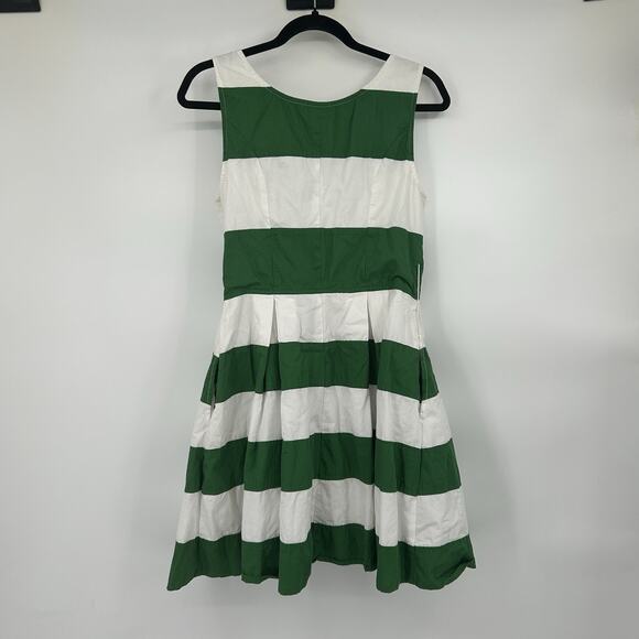 Eshakti Green White Stripe Fit & Flare Dress with Pockets Size Medium 10 M - Picture 7 of 7